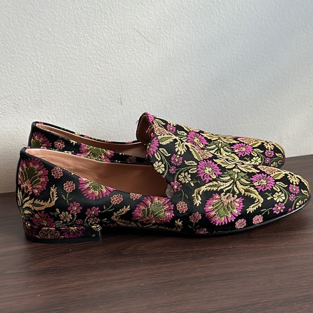 Lewit Gabriella Floral Embroidered Slip-on Loafers Sz 38.5